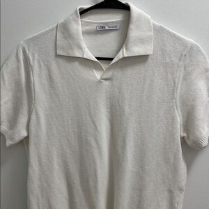 Zara Cream Textured Knit Polo
